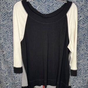 Chico's Zenergy Black and White Striped Top with Red Accents Zipped Back